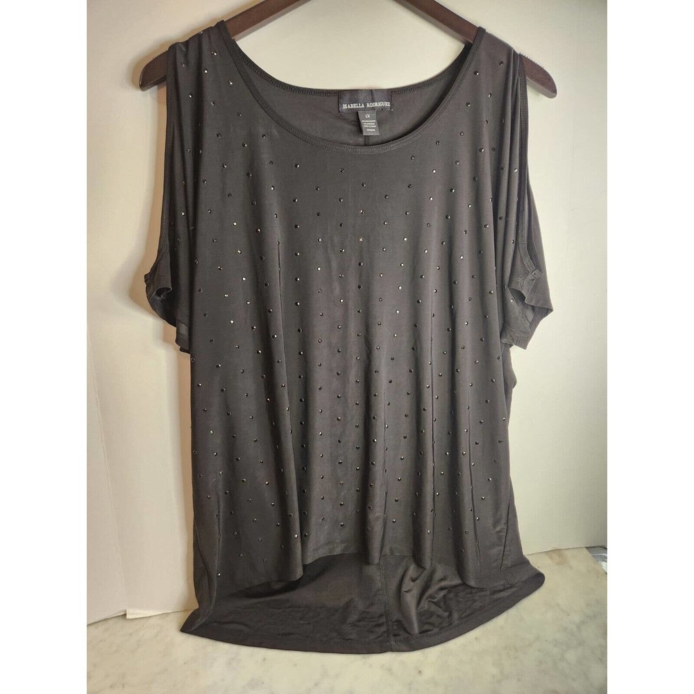 Isabella Rodriguez Womens Blouse Elastic Batwing Sleeve Black Ruched Tops Sz 1X